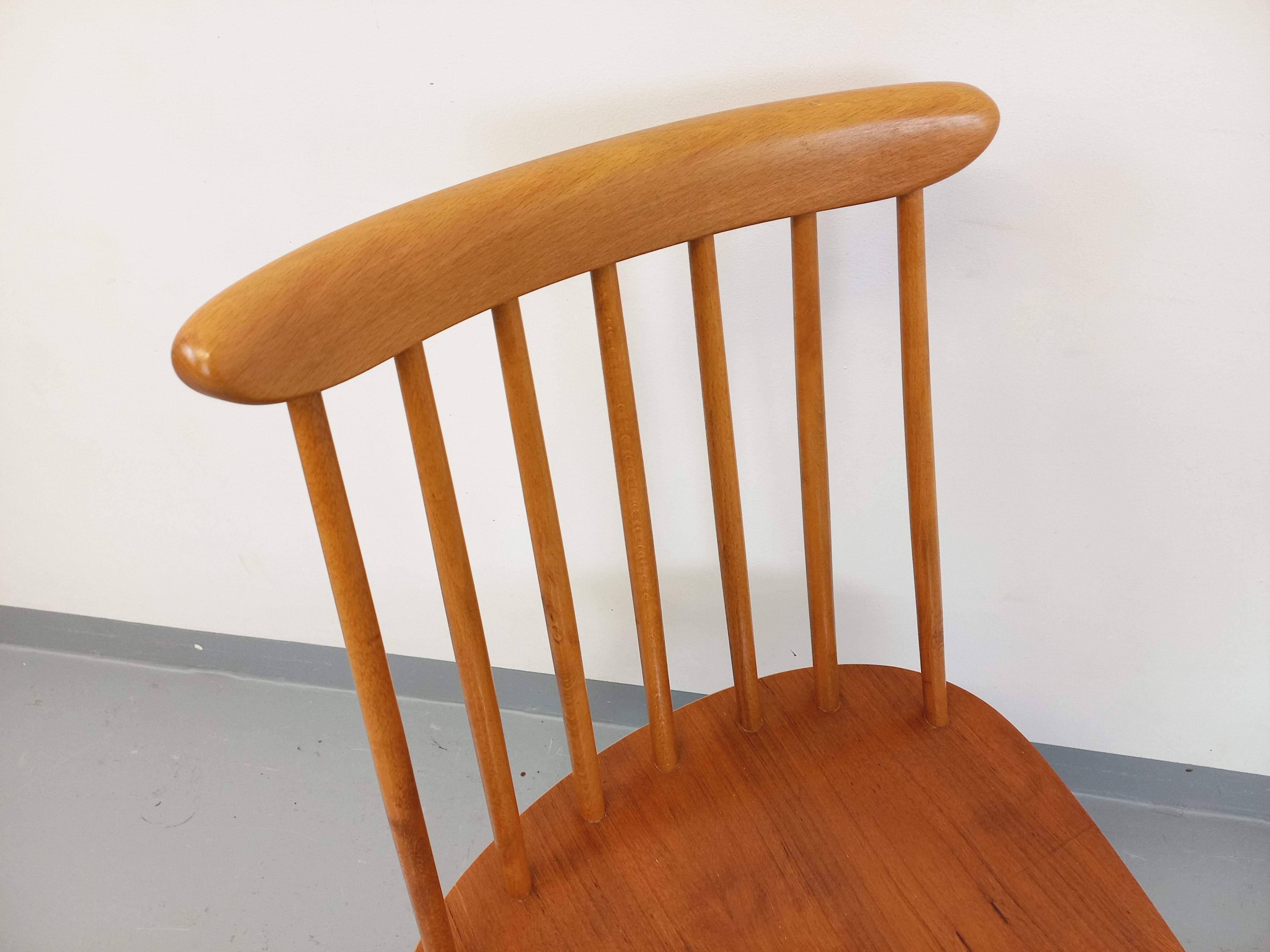 Chaise scandinave Fanett par Ilmari Tapiovaara vintage en teck et bois de hêtre 1