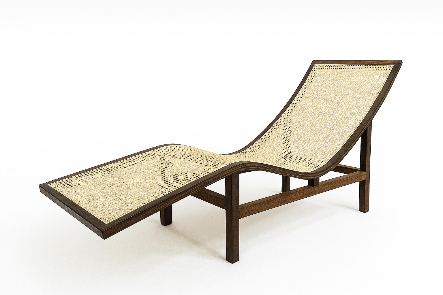 Chaise Sossego in solid Brazilian wood and natural straw For Sale 13