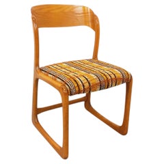 Chaise traîneau vintage de marque Boi en bois et tissu de laine années 70