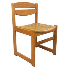 Chaise traîneau vintage en bois de hêtre et cannage des années 70 80