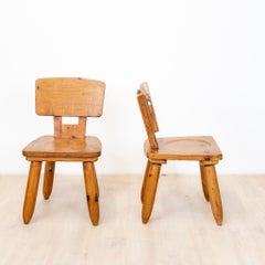 Chaises Brutalistes en Orme, 1970er Jahre, Set de 2