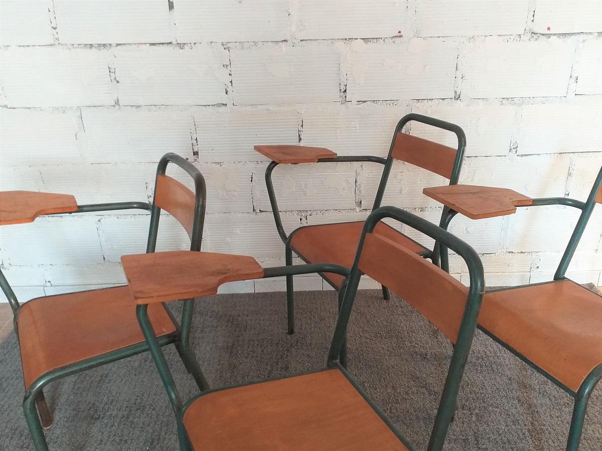 Chaises d'écolier vintage métal bois (Moderne der Mitte des Jahrhunderts) im Angebot