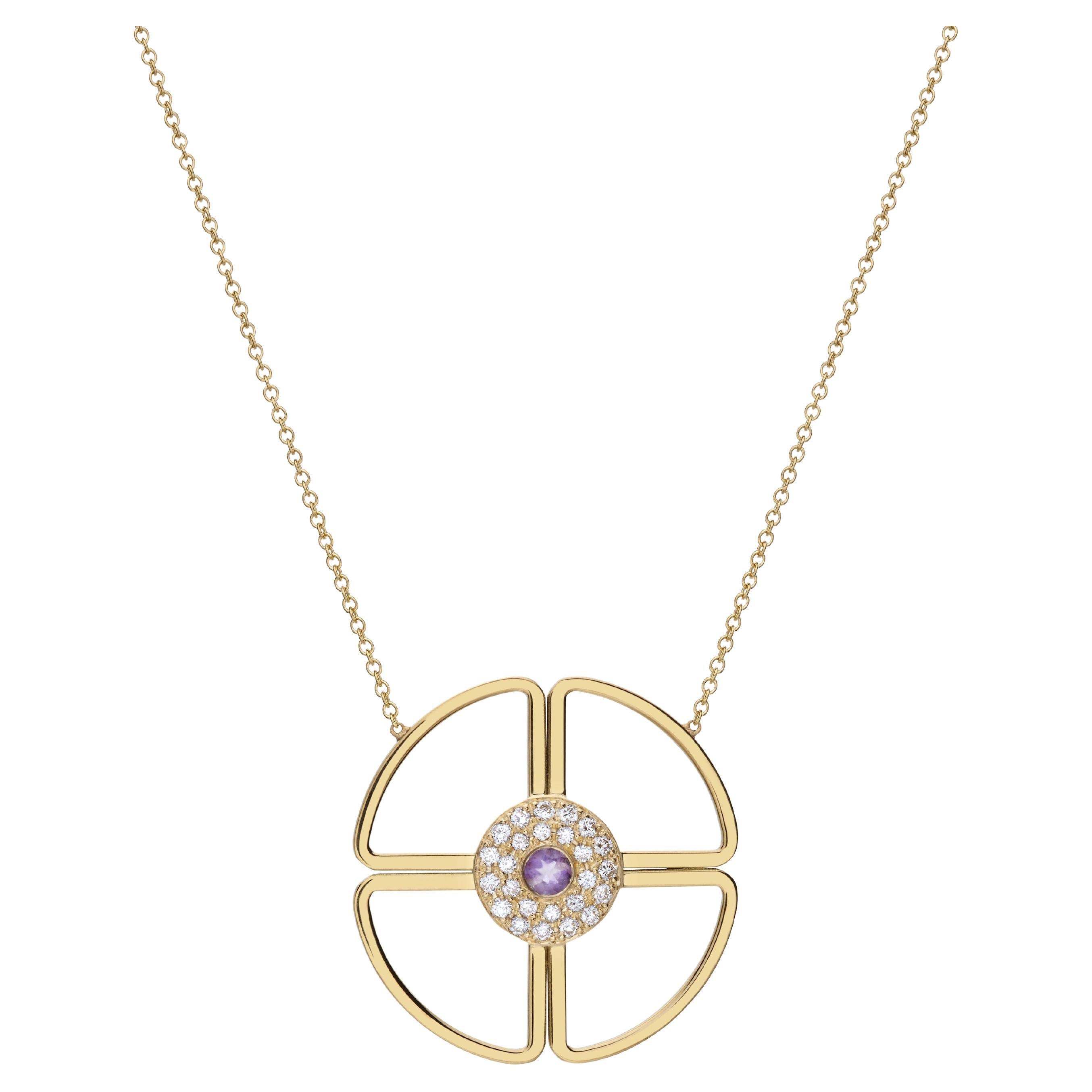 Chakra Anatomy Pendant in 18Kt Yellow Gold with Amethyst and Diamonds GMCKS