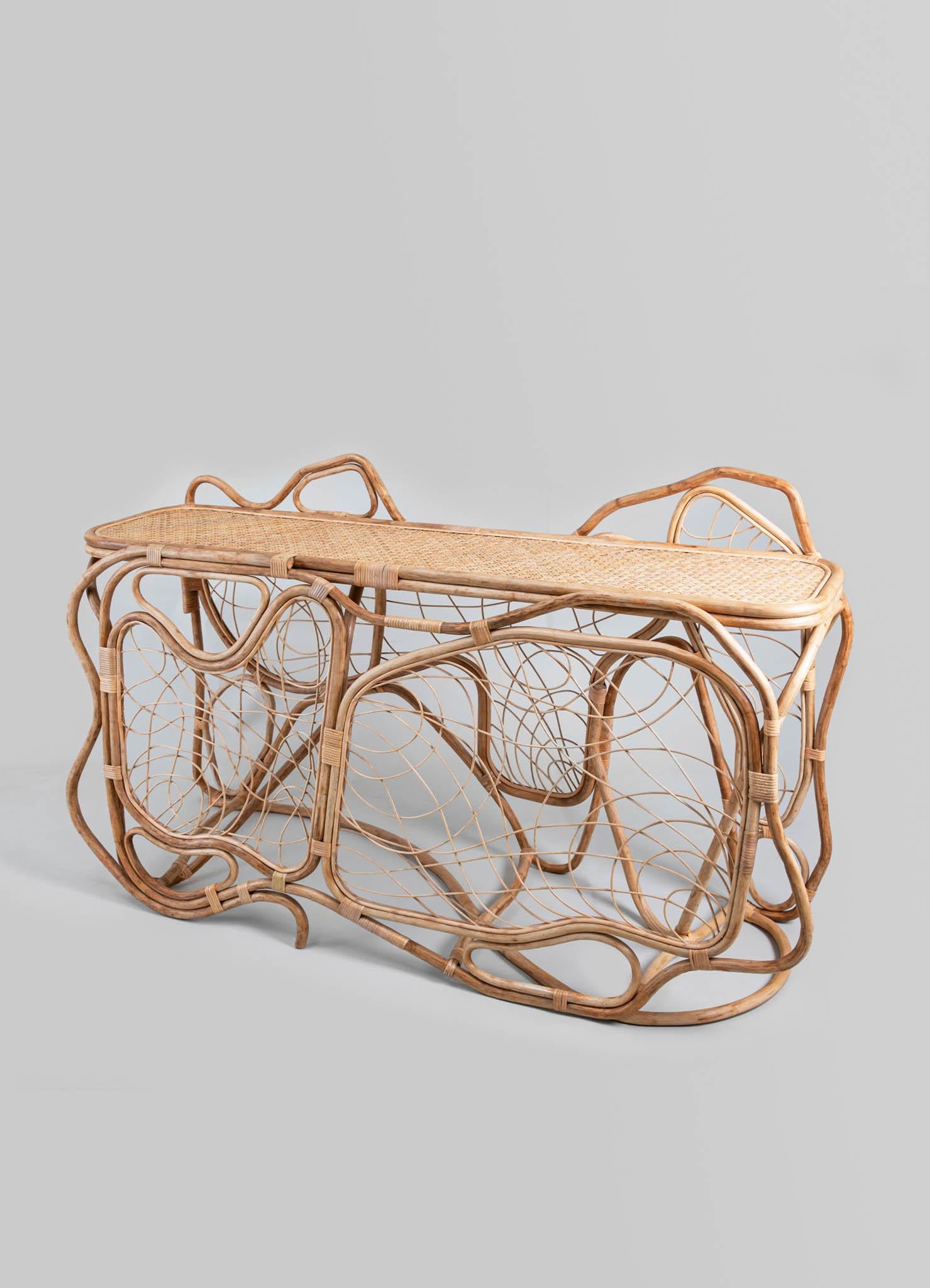 Caning Chakra Console Table in Cane, Viya by Vikram Goyal For Sale