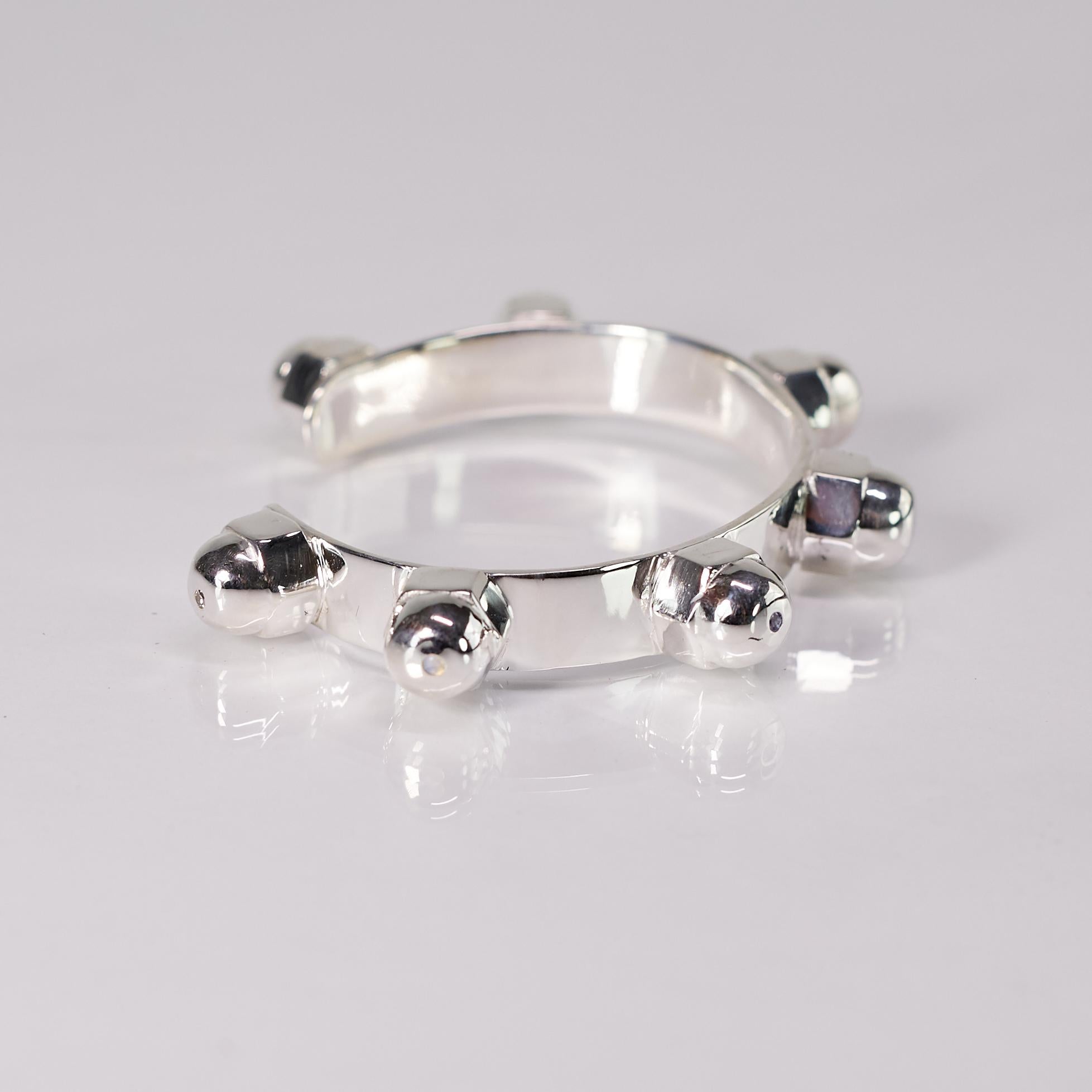 Bracelet Spiritual Cuff Bangle Sterling Silver White Diamond Emerald Sapphire For Sale 1