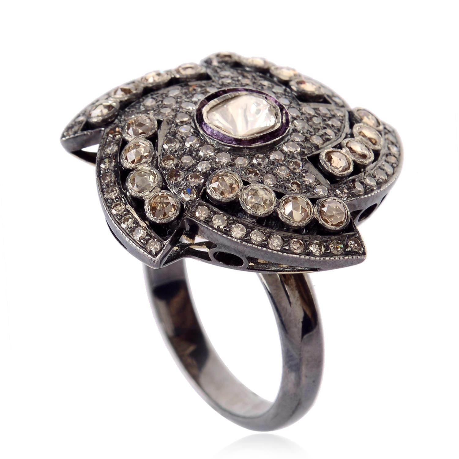 Ring mit Chakra-Diamant in Diamant gefasst in Silber und Gold im Zustand „Neu“ im Angebot in New York, NY