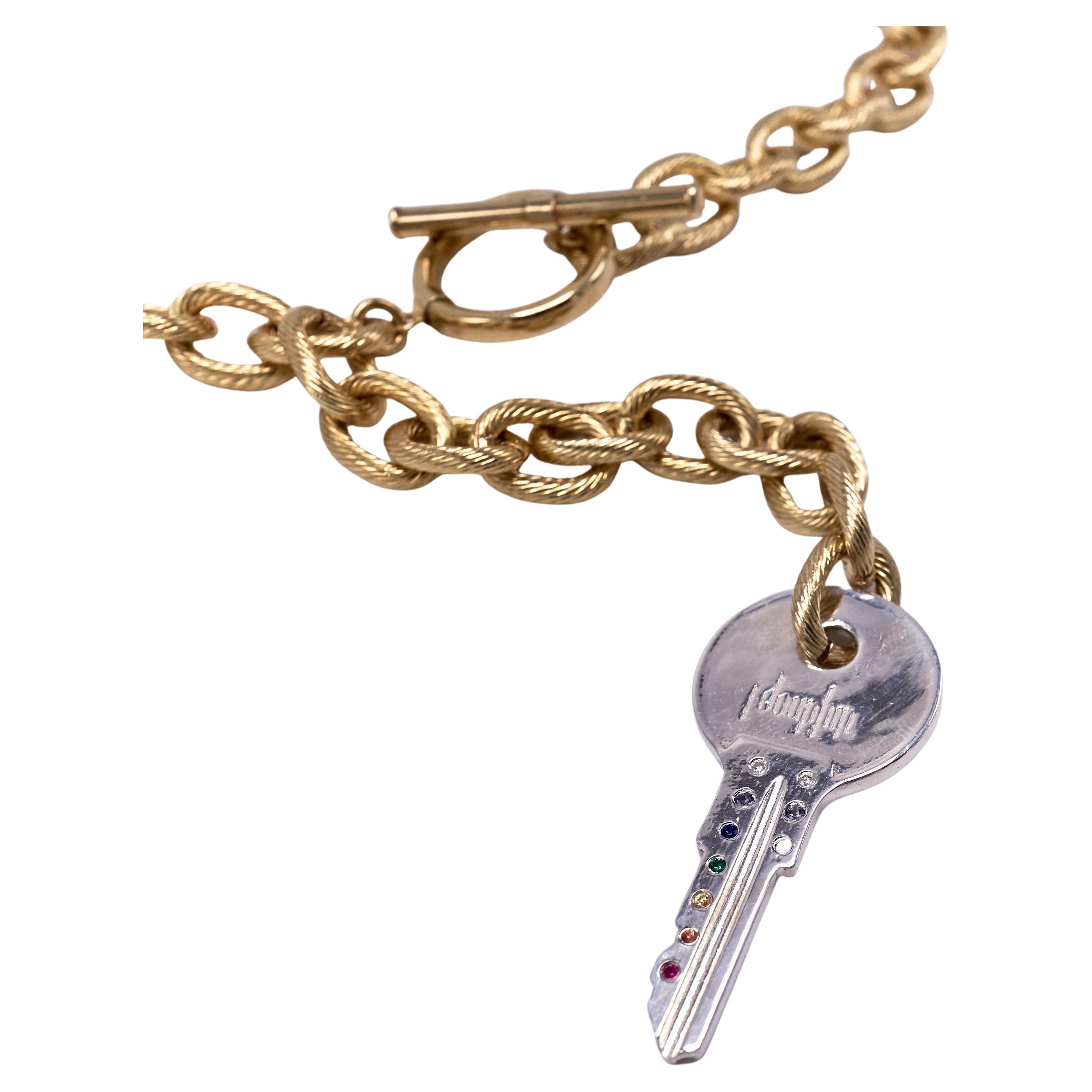 Chakra-Regenbogen-Schlüssel Weißer Diamant Smaragd Rubin  Chunky Chain Choker Halskette (Zeitgenössisch) im Angebot