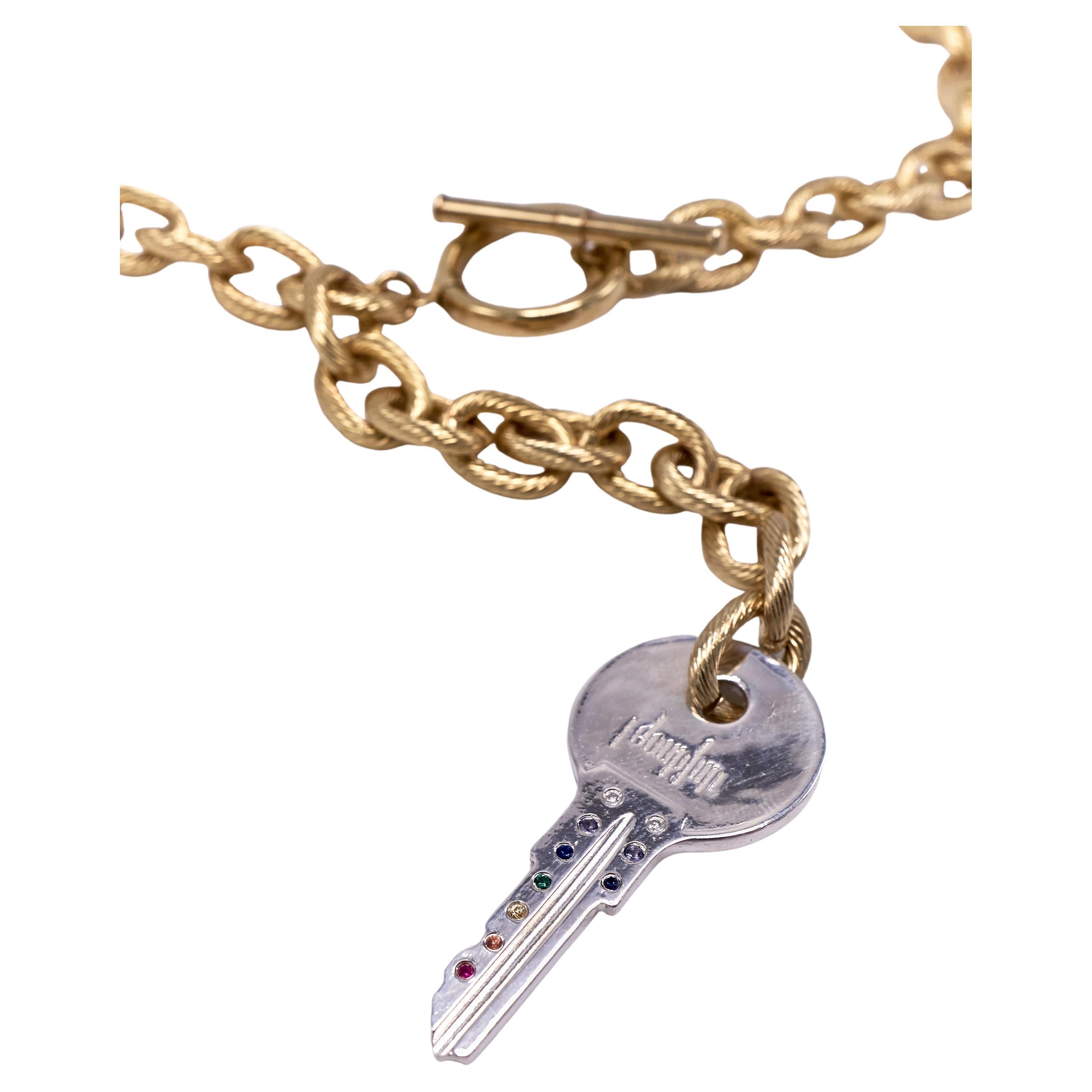 Contemporary Chakra Rainbow Key White Diamond Emerald Ruby Chunky Chain Choker Necklace For Sale