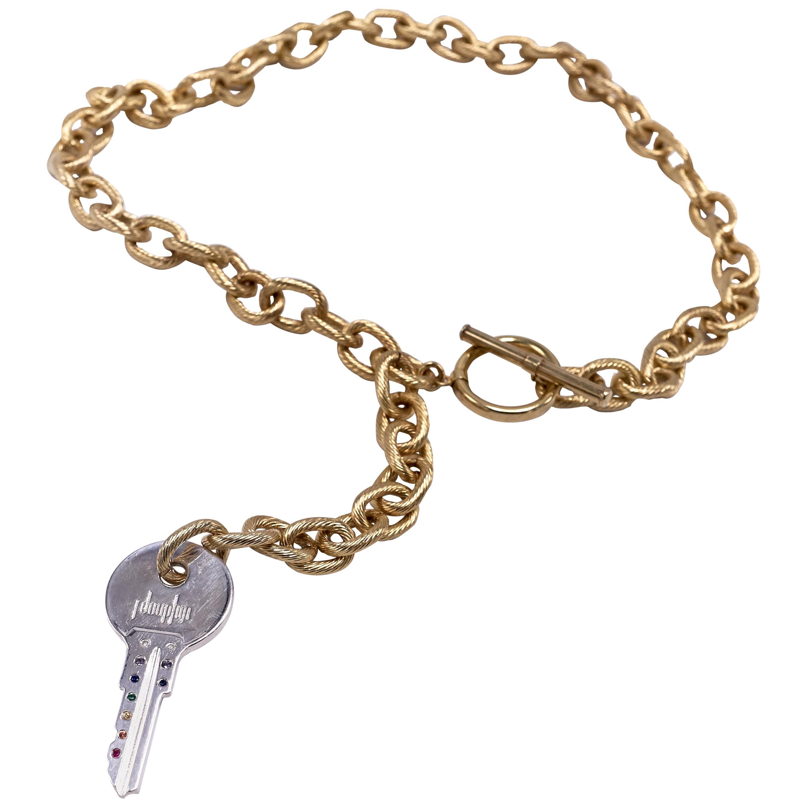 Chakra-Regenbogen-Schlüssel Weißer Diamant Smaragd Rubin  Chunky Chain Choker Halskette im Zustand „Neu“ im Angebot in Los Angeles, CA
