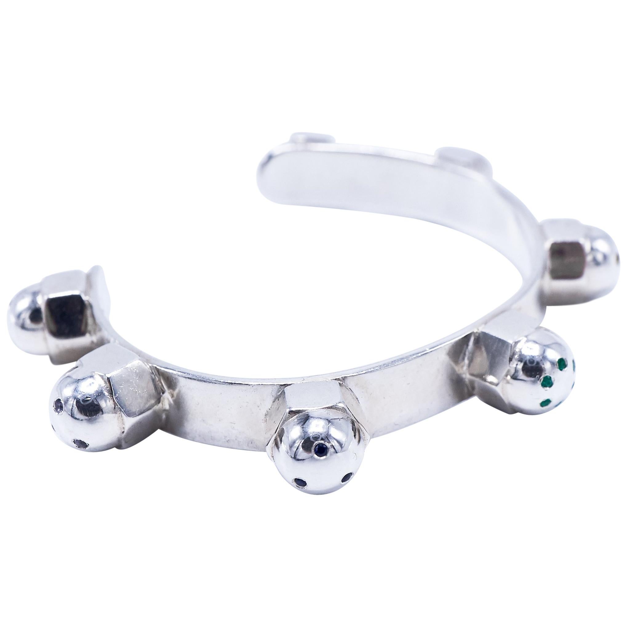 Chakra Bracelet manchette jonc en diamant blanc, émeraude, rubis, saphir bleu et iolite