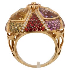 Chakras Ring, Olympus Art Certified, 15, 91 Carat Mix Semiprecious, Fashion Ring