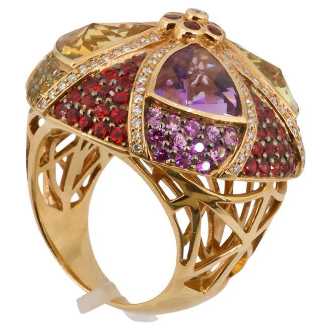 Taglio rotondo Anello Chakras, Olympus Art Certified, 15, 91 Carati Mix di Semipreziosi, Anello di Moda in vendita