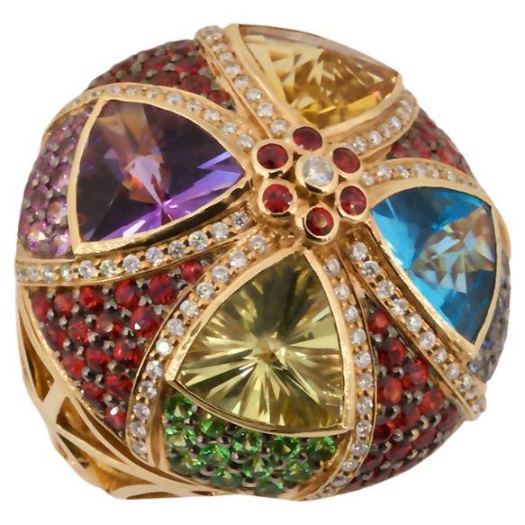 Women's Chakras Ring, Olympus Art Certified, 15, 91 Carat Mix Semiprecious, Fashion Ring For Sale