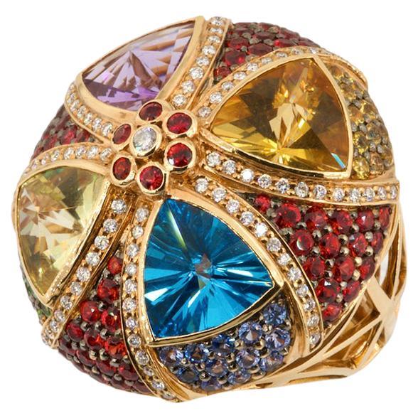 Chakras Ring, Olympus Art Certified, 15, 91 Carat Mix Semiprecious, Fashion Ring For Sale 1