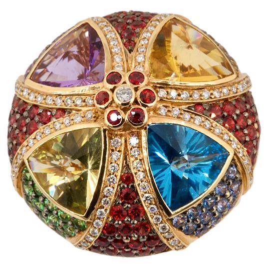 Chakras Ring, Olympus Art Certified, 15, 91 Carat Mix Semiprecious, Fashion Ring For Sale