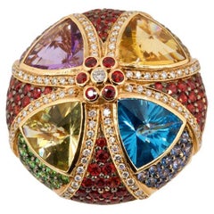 Chakras Ring, Olympus Art Certified, 15, 91 Carat Mix Semiprecious, Fashion Ring