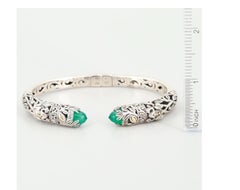 Chalcedony 18 K Sterling Silver Hinged Cuff Bracelet-Hallmarked