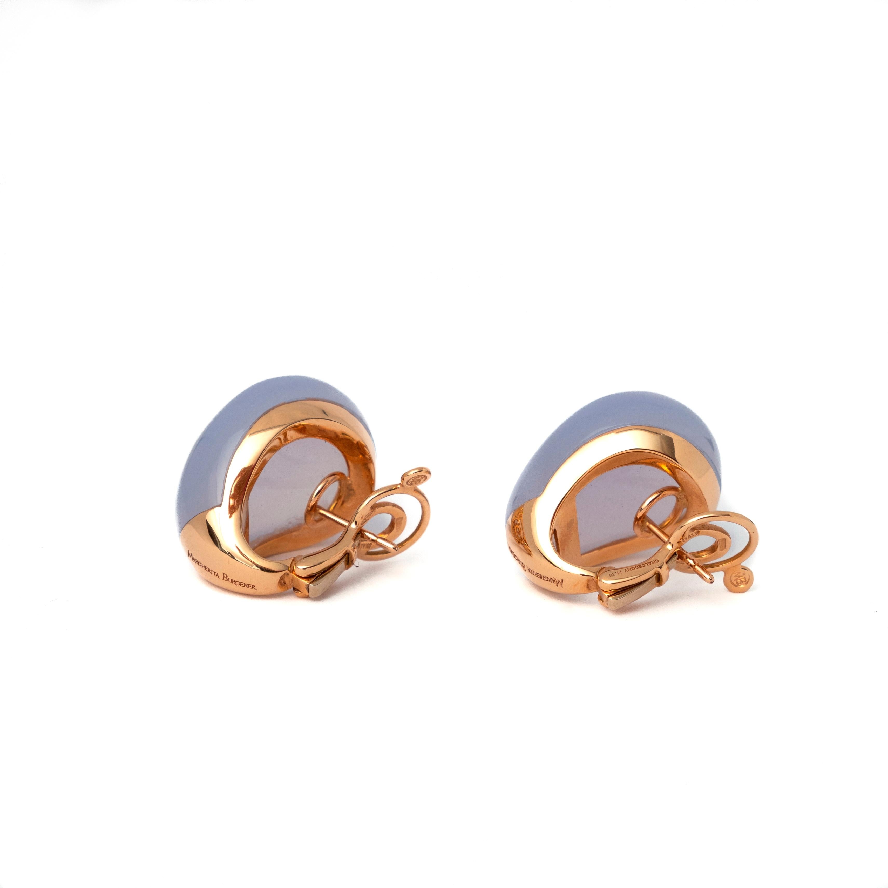 Contemporary Chalcedony 18 KT Rose Gold Made in Italy  Balloon Earrings For Sale