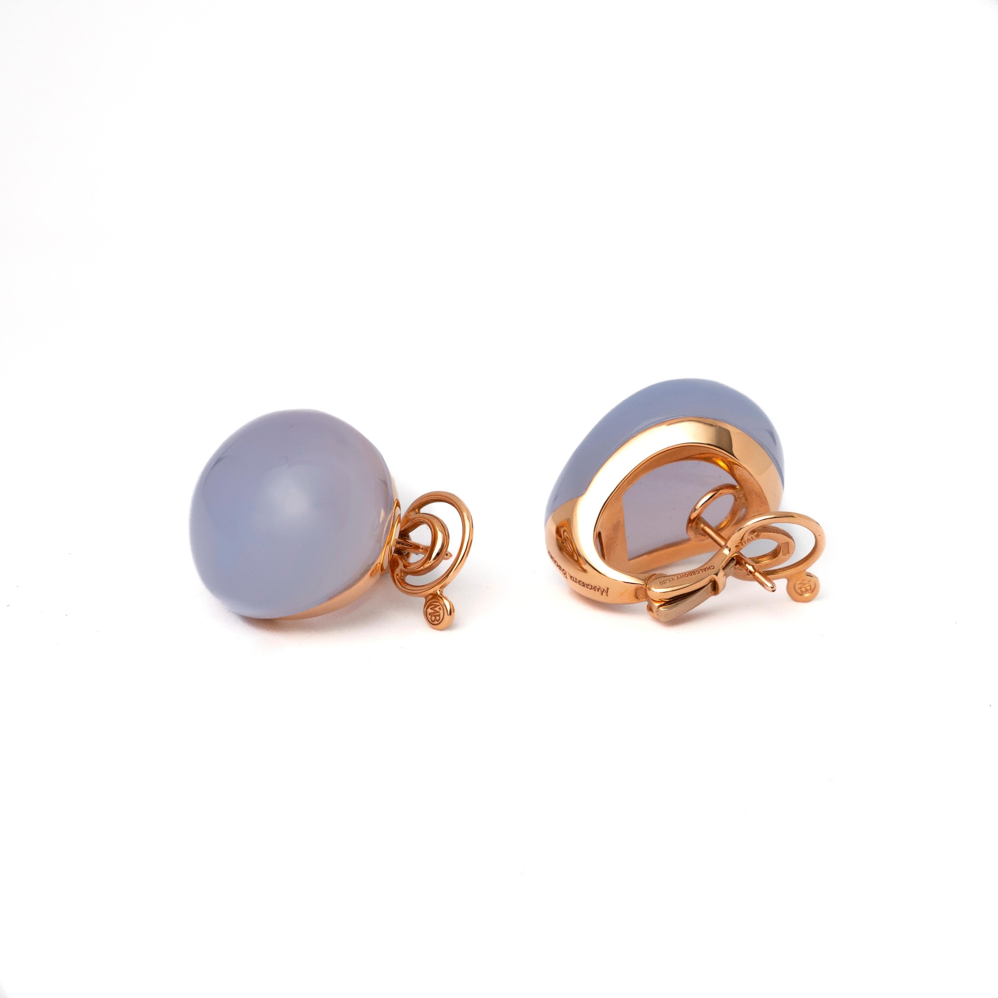 Cabochon Chalcedony 18 KT Rose Gold Made in Italy  Balloon Earrings For Sale