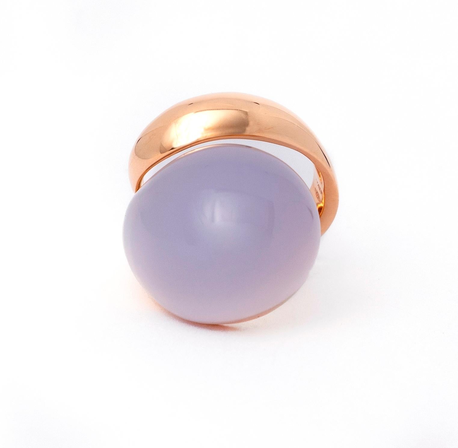 Rose Cut Chalcedony  18 KT Rose Gold Made in Italy Balloon Ring For Sale