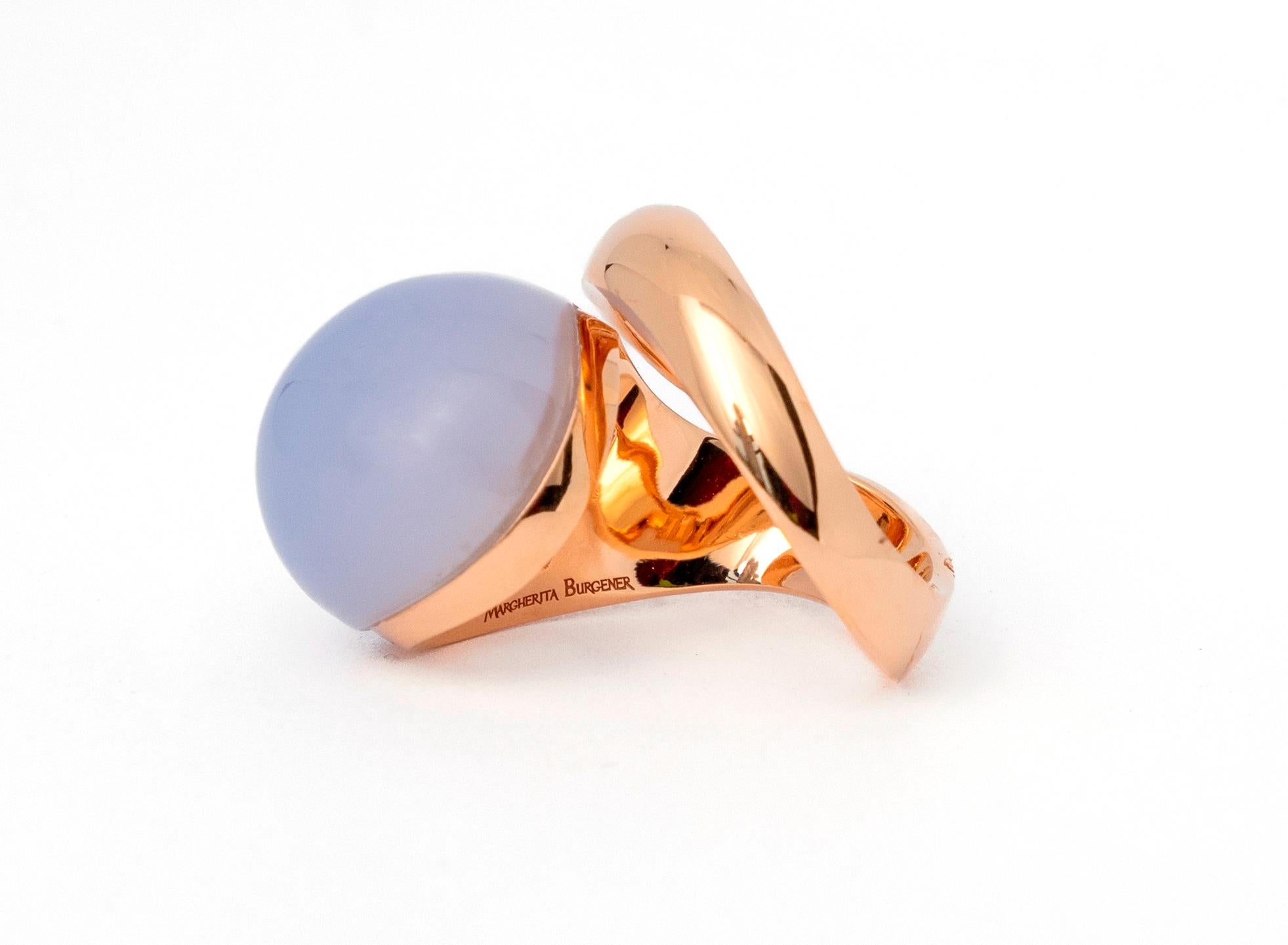 Chalcedony  18 KT Rose Gold Made in Italy Balloon Ring In New Condition For Sale In Valenza , IT