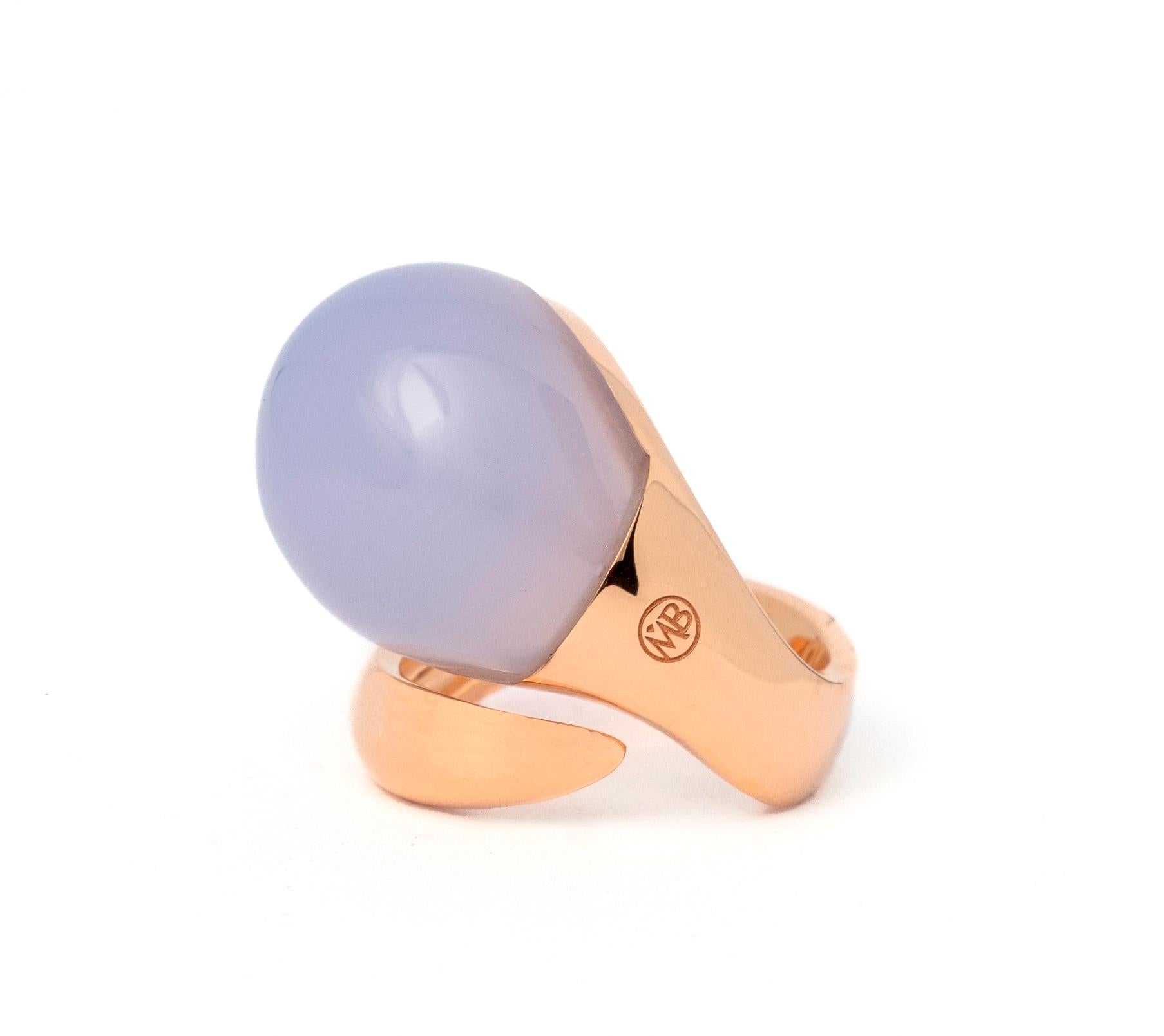 Women's Chalcedony  18 KT Rose Gold Made in Italy Balloon Ring For Sale