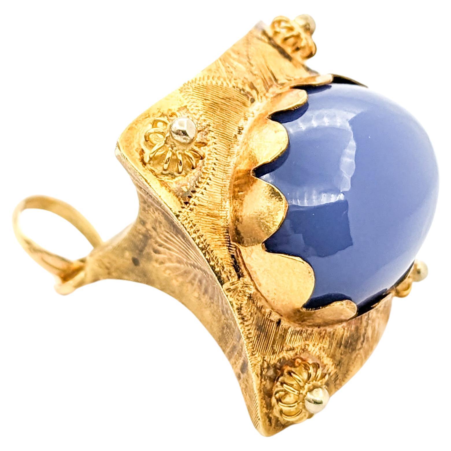 Chalcedony & 18K Gold Fob Pendant For Sale