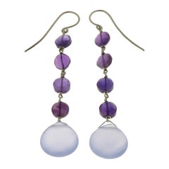 Chalcedony Amethyst 9 Karat White Gold Dangle Earrings Handcrafted in Italy