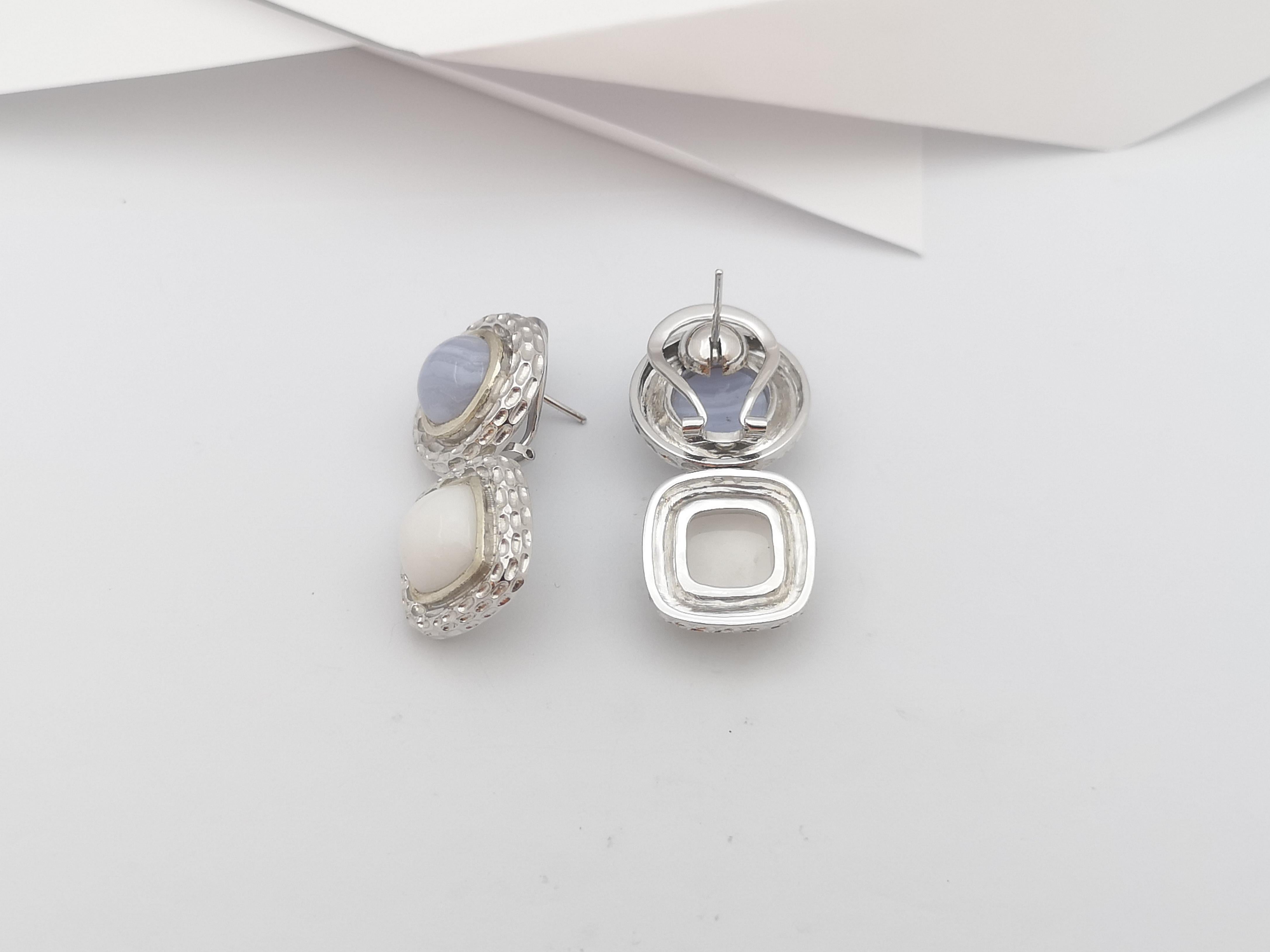Chalcedony and Agate Earrings set in Silver Settings For Sale 1