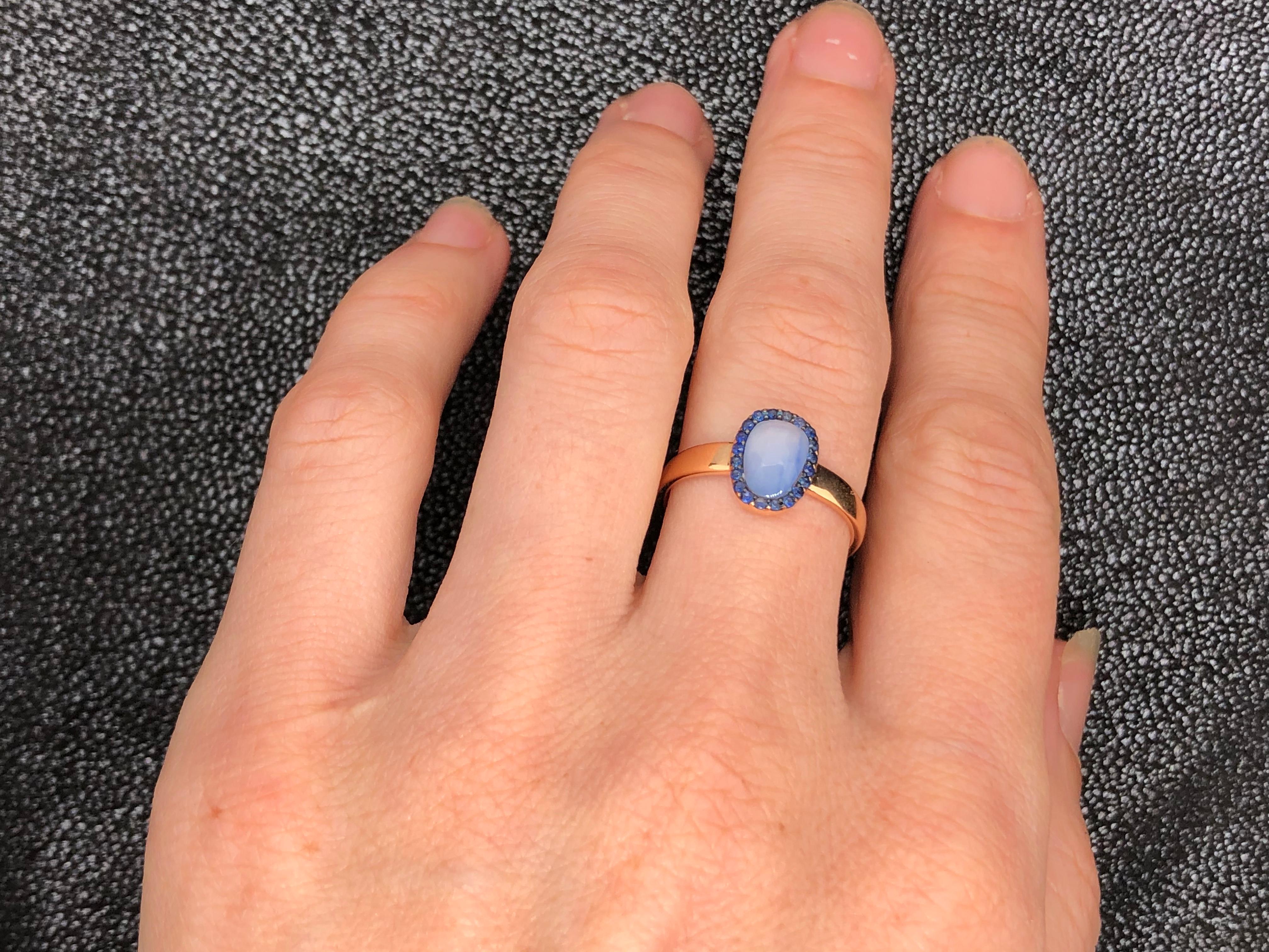 Chalcedony and Blue Sapphire on Rose Gold 18 Karat Ring 4