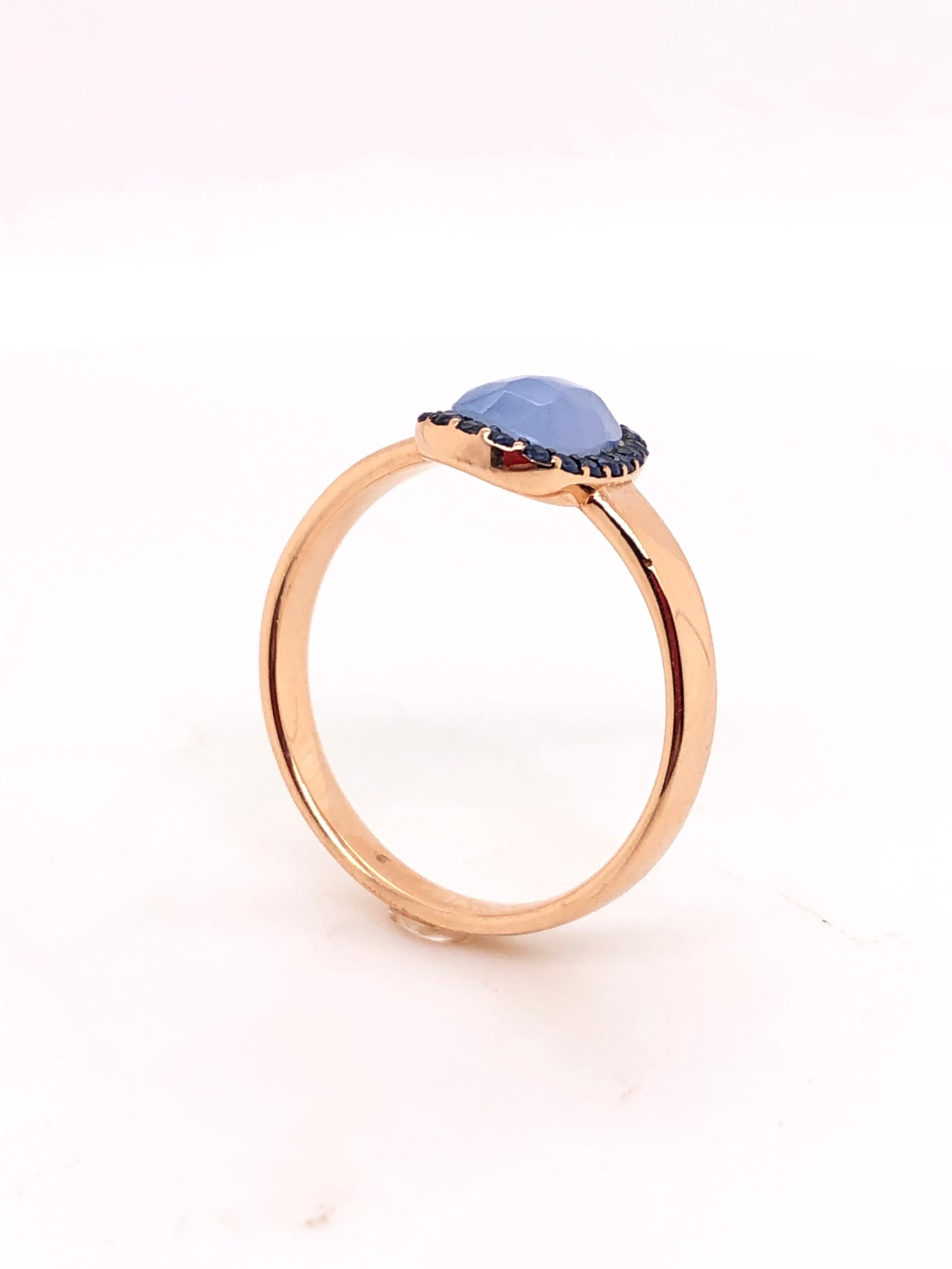 Contemporary Chalcedony and Blue Sapphire on Rose Gold 18 Karat Ring