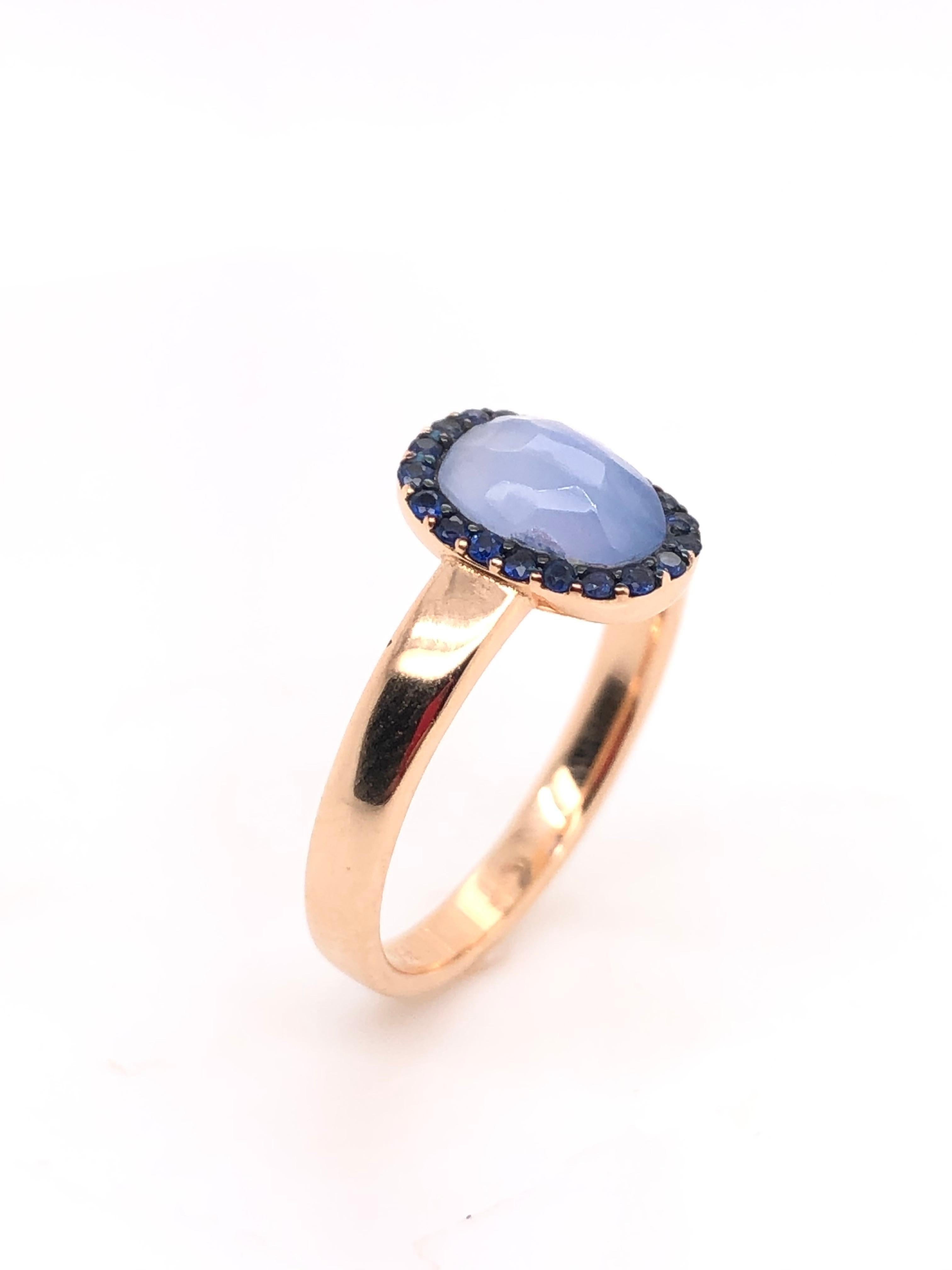 Women's Chalcedony and Blue Sapphire on Rose Gold 18 Karat Ring