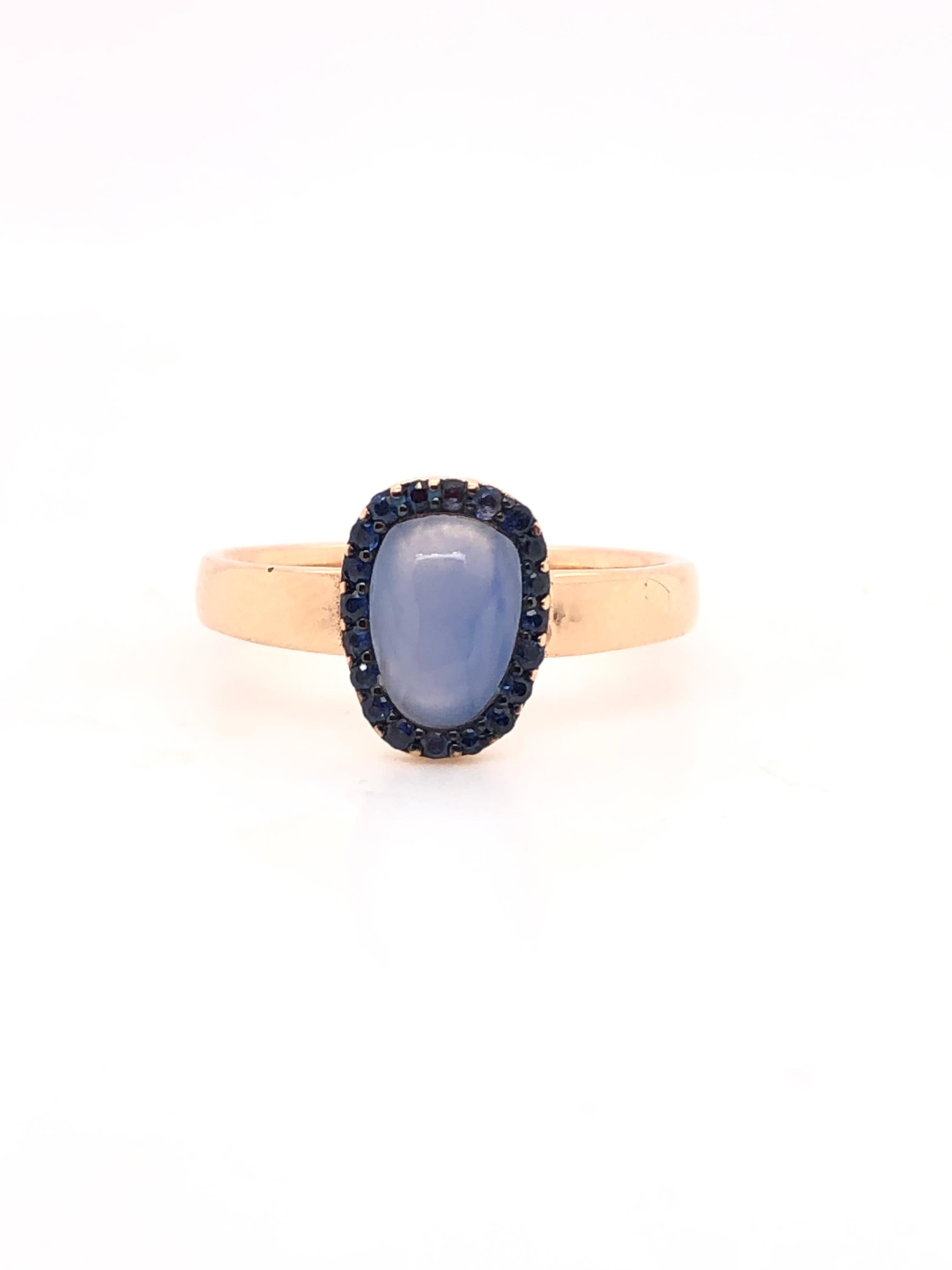 Chalcedony and Blue Sapphire on Rose Gold 18 Karat Ring 1