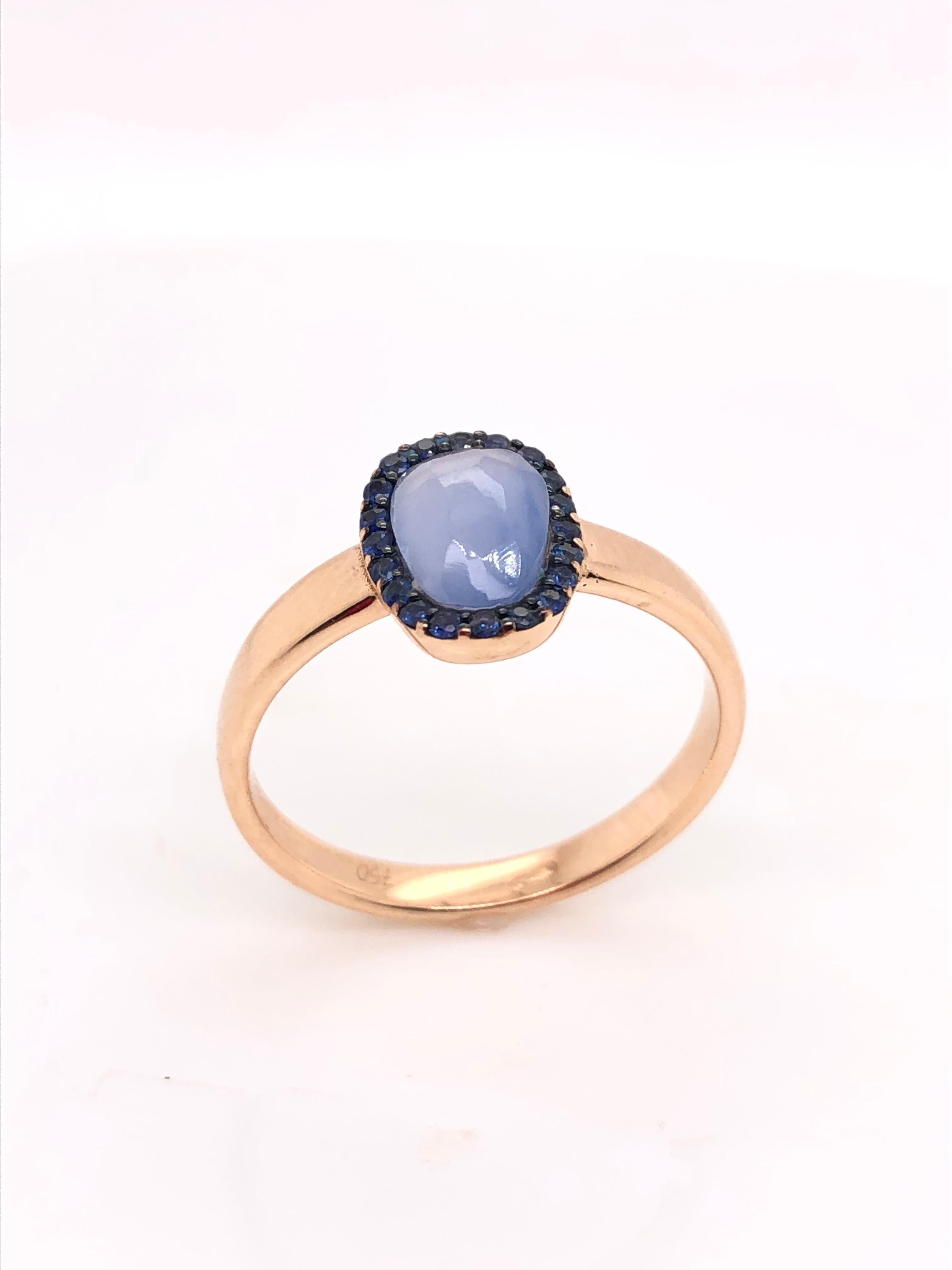 Chalcedony and Blue Sapphire on Rose Gold 18 Karat Ring 3