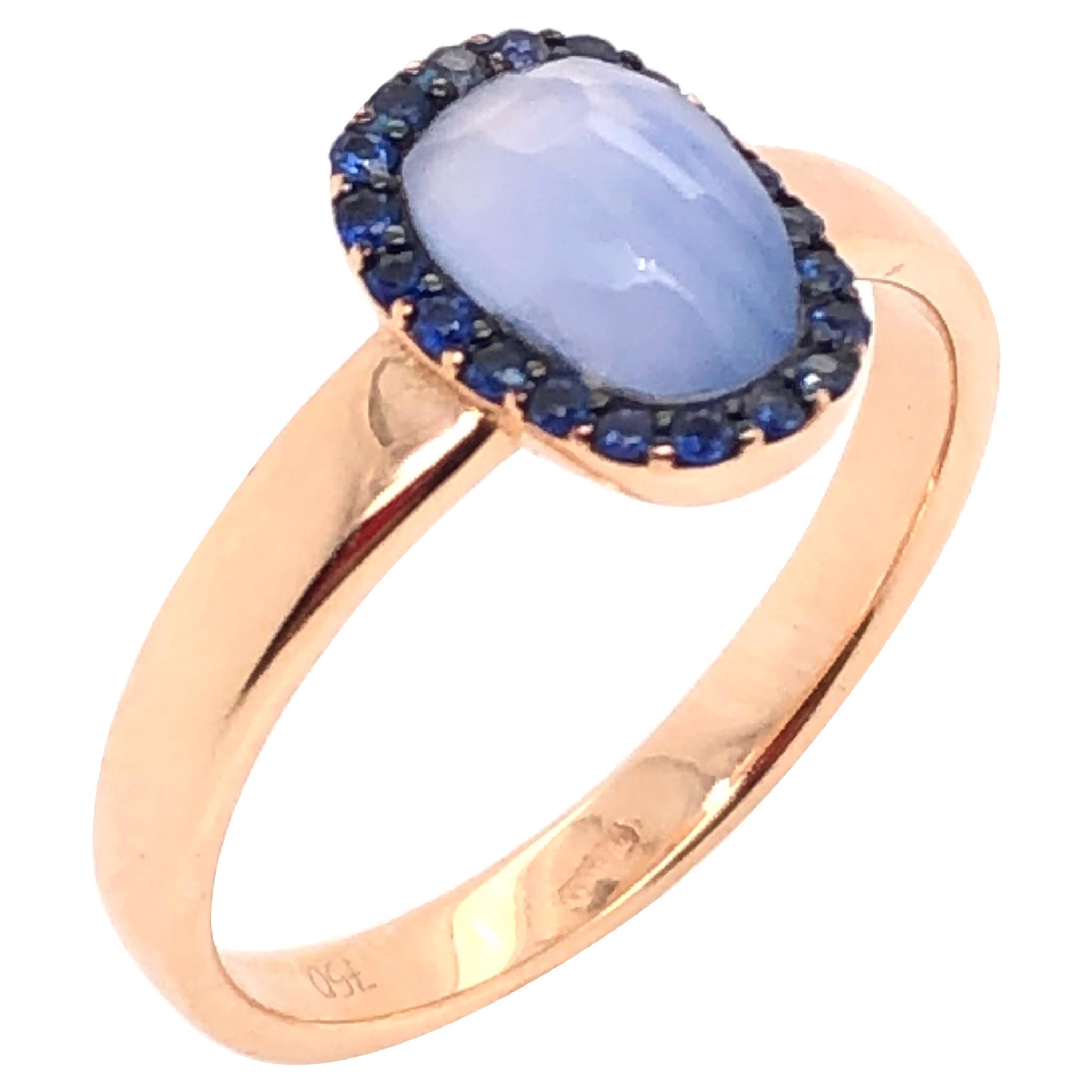 Chalcedony and Blue Sapphire on Rose Gold 18 Karat Ring