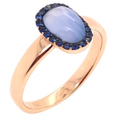 Chalcedony and Blue Sapphire on Rose Gold 18 Karat Ring Chalcedony and Blue Sapphire on Rose Gold 18 Karat Ring