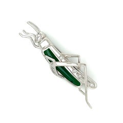 Vintage Chalcedony and Diamond Grasshopper Gold Brooch Pin