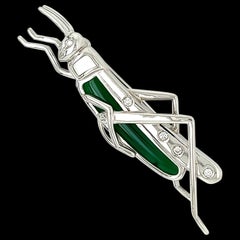 Grasshopper-Brosche/Anstecknadel aus Gold mit Chalcedon und Diamanten