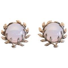 Chalcedony and Diamond Stud Earrings