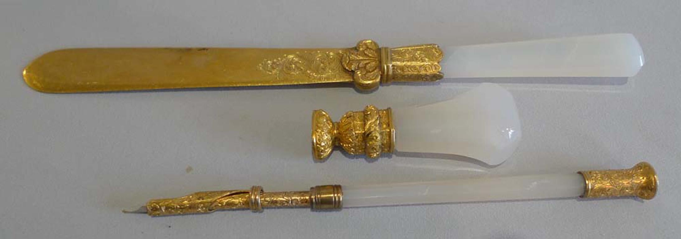 Gilt Chalcedony and Gilded Bronze Desk Set from the Duke of St. Albans For Sale