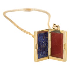 Chalcedony and Lapis 14k Gold Stone Locket