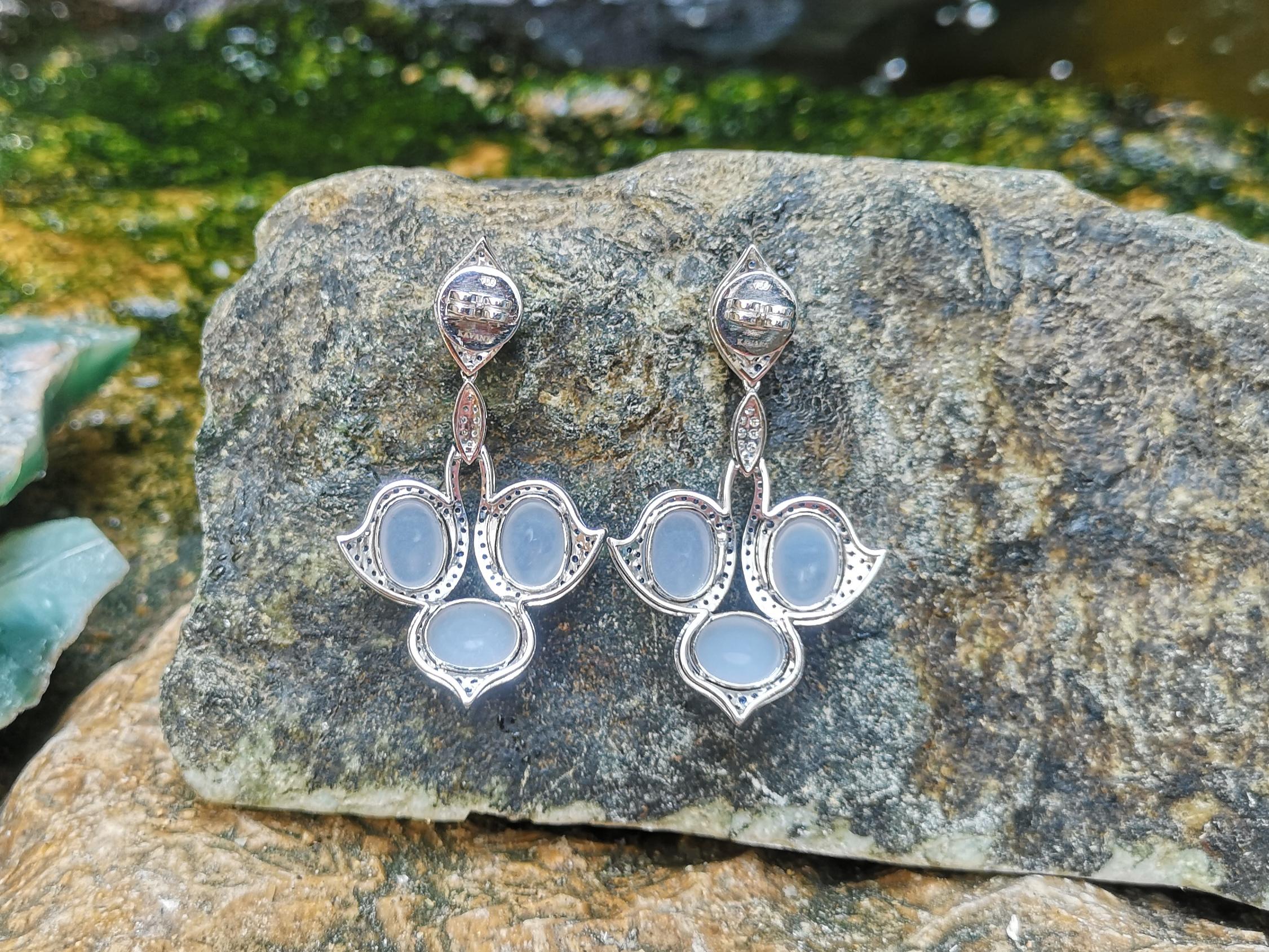 Women's Chalcedony and Moonstone Earrings in 18K White Gold For Sale