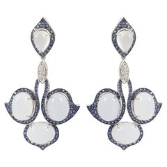 Chalcedony and Moonstone Earrings in 18K White Gold