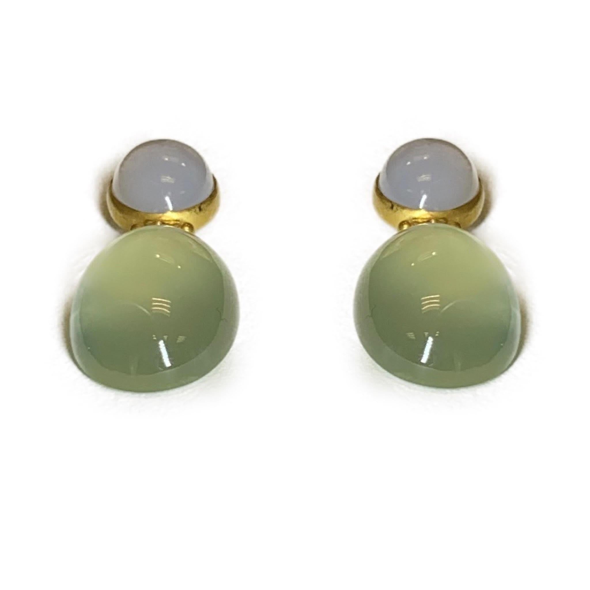 Contemporary Chalcedony and Prehnite Dangle Earrings in 18 Karat Gold, A2 by Arunashi For Sale