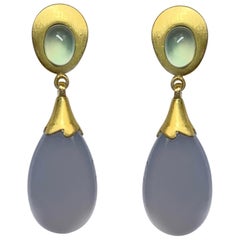 Chalcedony and Prenite Earrings in 18 Karat Gold, A2 by Arunashi
