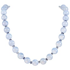 Chalcedony Bead Necklace with Iloite, Signed Seaman Schepps