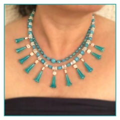 Chalcedony Blue Bell Egyptian Fusion Necklace