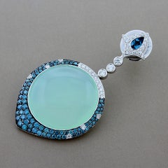 Chalcedony Blue Diamond White Diamond Gold Drop Earrings