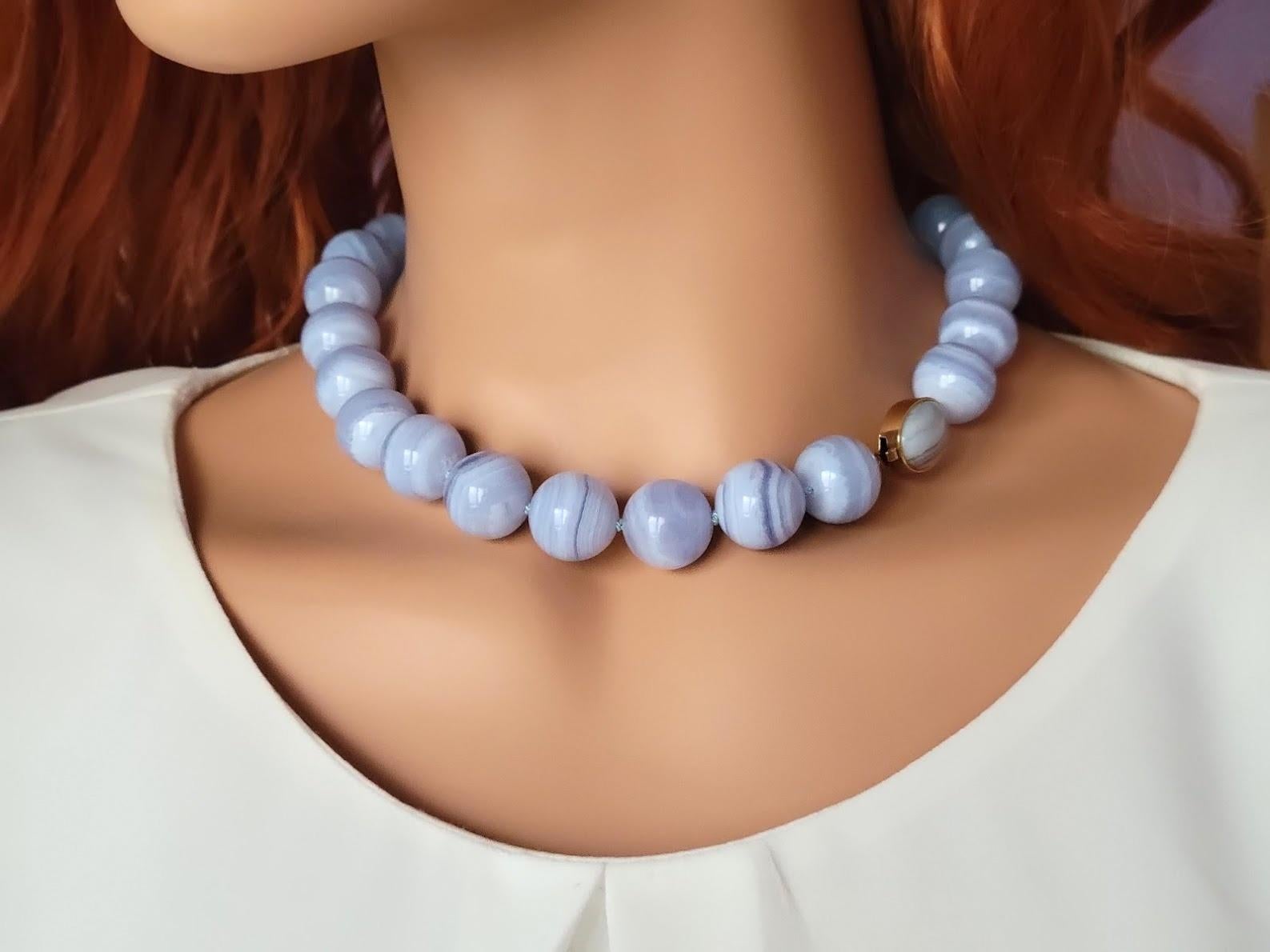Chalcedony Blue Lace Agate Necklace In New Condition For Sale In Chesterland, OH