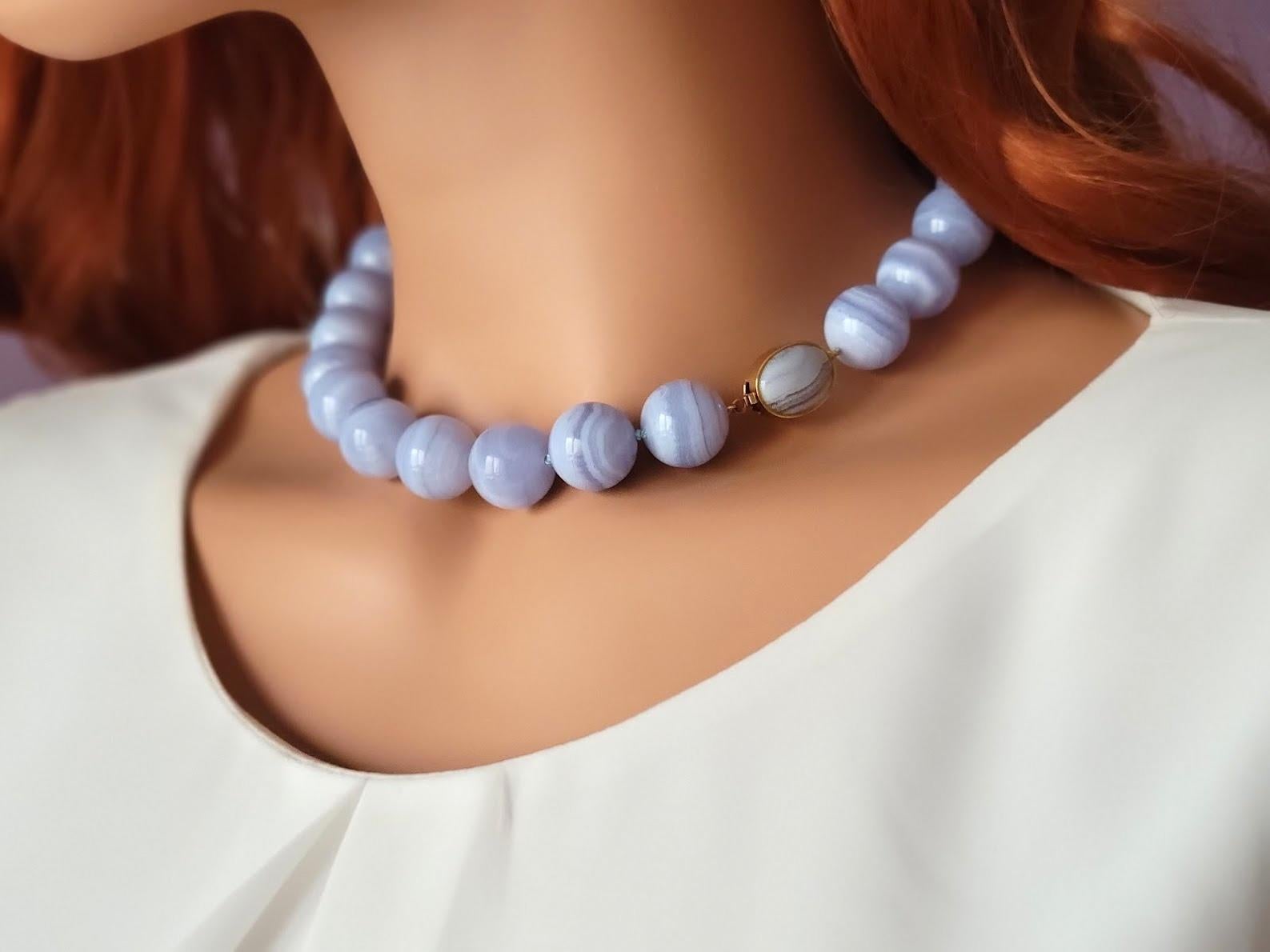 Chalcedony Blue Lace Agate Necklace For Sale 1